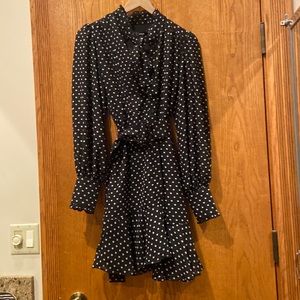 Aqua polka dot dress tie bow collar